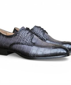 Grey Men's Lace-Up Leather Shoes Allen II Embossed Split Toe Derby