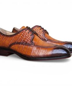 Cognac Men's Lace-Up Leather Shoes Allen II Embossed Split Toe Derby
