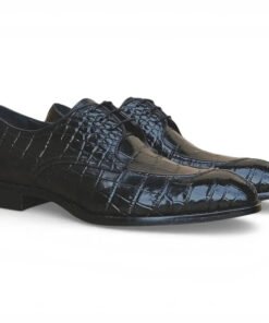 Black Men's Lace-Up Leather Shoes Allen II Embossed Split Toe Derby