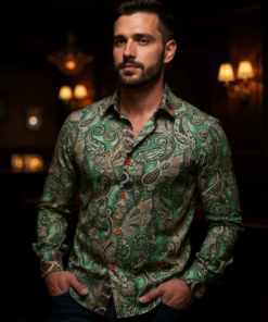 Axxess Green Multicolor Men's Long Sleeves Crafted Shirt Modern-Fit 258-22