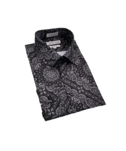 Black Grey Men's Fashion Design Paisley Dress Shirts Long Sleeves By Avanti Uomo