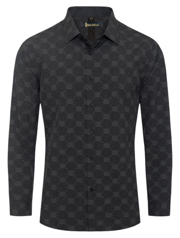 Black Men's Shirt Luxury Brand Long Sleeve Button Down Regular-Fit Baldelli Style No: CHLS-2062