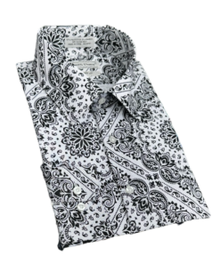Black and White Paisley Print Long Sleeve Men's Dress casual Shirts