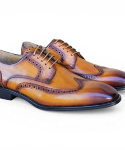 Cognac Men's Lace Up Shoe Wingtip Derby KS509-43