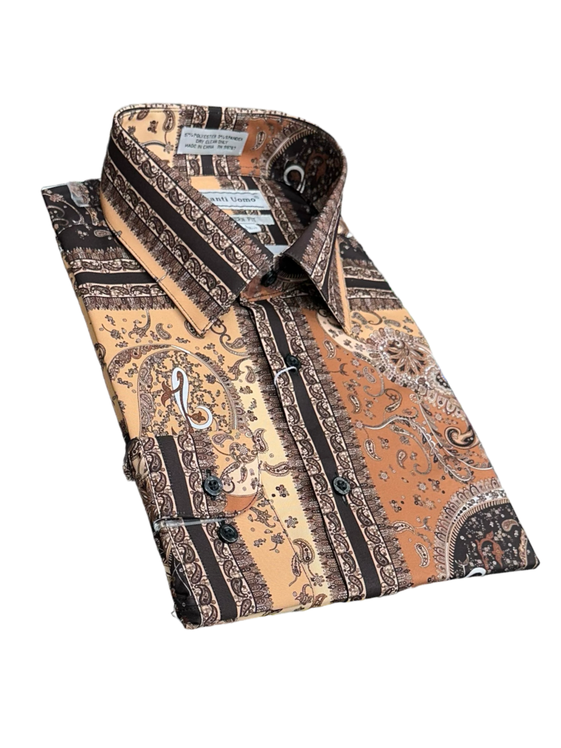 Brown Paisley Men's Dress casual Shirts Long Sleeves By Avanti Uomo