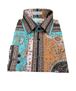 Brown Teal Paisley Men's Dress casual Shirts Long Sleeves By Avanti Uomo