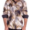 Men's Cheetah & Chain Silk Texture Long Sleeve Dress Shirt White Color