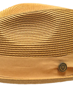 Cognac Bruno Capelo Men's Natural Straw Fedora Hat - Francesco Collection