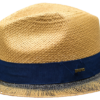 Cognac/Navy Men's Bruno Capelo Castro Fedora Hat Natural Shantung Straw - PANAMA