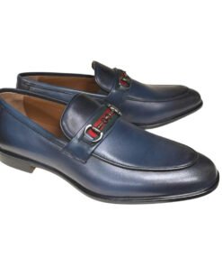 Corrente  Slip-On Navy Loafer Red Green Striped Buckle P0015-Borris