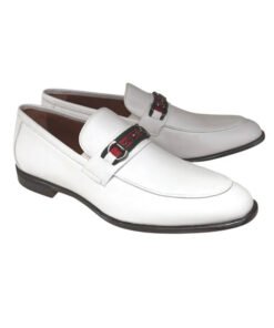 Corrente  Slip-On White Loafer Red Green Striped Buckle P0017-Borris