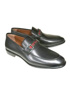 Corrente Slip-On Black Loafer Red Green Striped Buckle P0014-Borris