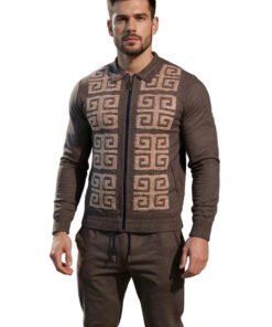 Prestige Khaki Full Zip Jaccard Joggers Casual Jacket/Pants Set LNG-350