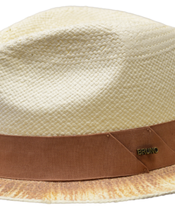 Ivory/Cognac Men's Bruno Capelo Castro Fedora Hat Natural Shantung Straw - PANAMA