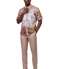Khaki Men's Linen Outfit Set Pants and Shirt LUX-660 Prestige