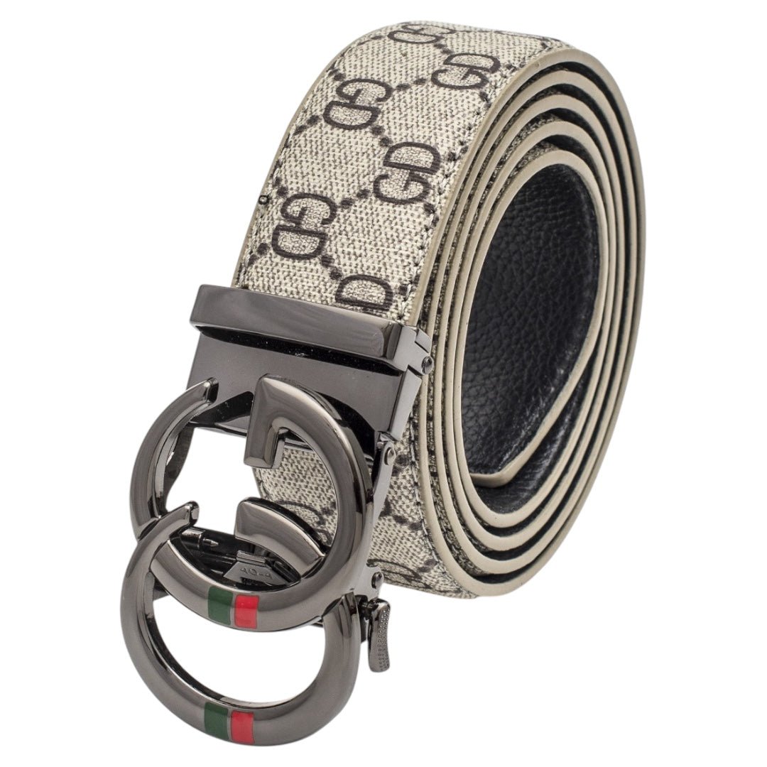 Khaki Men's Printed Material Design Belt Red Green Strips CHB-184