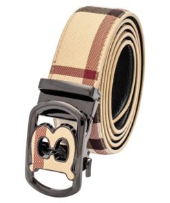 Khaki Plaid Luxury Design Men's Leather Belt Slive-B-Buckle CHB-153