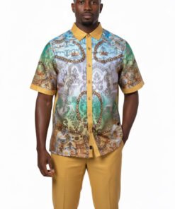Maize Gold Men's Linen Outfit Set Pants and Shirt LUX-660 Prestige