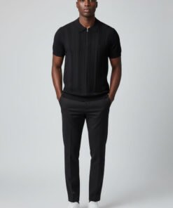 Men's Black Kint Polo zip collar - Textured Slim Fit