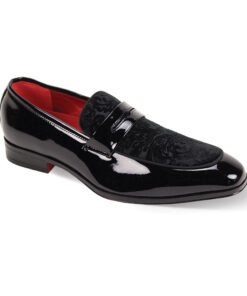 Men's Black Patent Leather Velvet Material Paisley Fashion Loafer Shoes-7048