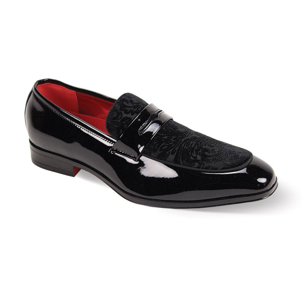 Men's Black Patent Leather Velvet Material Paisley Fashion Loafer Shoes-7048