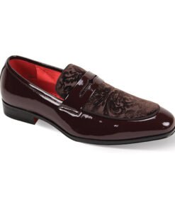 Men's Brown Patent Leather Velvet Material Paisley Fashion Loafer Shoes-7048