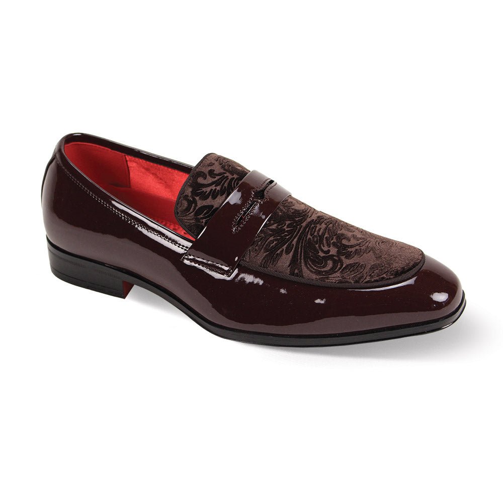 Men's Brown Patent Leather Velvet Material Paisley Fashion Loafer Shoes-7048
