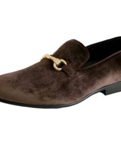 Men's Brown Velvet Material Fashion Loafer Shoes Gold Bit -HARRISON