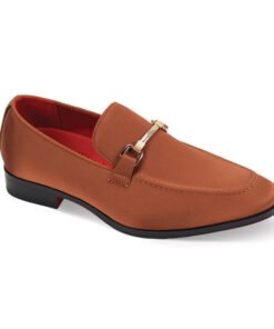 Men's Cognac Dress Satin Material Slip-On Shoes Sliver Buckle Style No-7018
