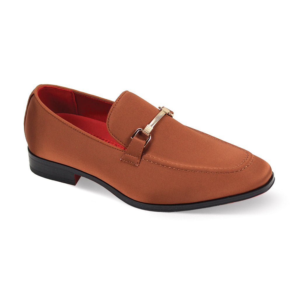 Men's Cognac Dress Satin Material Slip-On Shoes Sliver Buckle Style No-7018