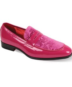 Men's Fuchsia Patent Leather Velvet Material Paisley Fashion Loafer Shoes-7048