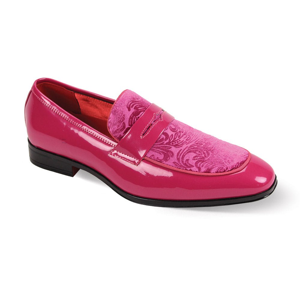 Men's Fuchsia Patent Leather Velvet Material Paisley Fashion Loafer Shoes-7048