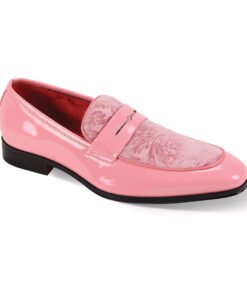 Men's Pink Patent Leather Velvet Material Paisley Fashion Loafer Shoes-7048