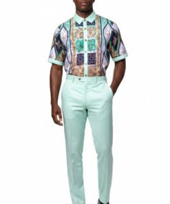 Mint Green Men's Linen Outfit Set Pants and Shirt LUX-660 Prestige