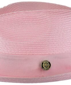 Pink Bruno Capelo Men's Natural Straw Fedora Hat - Francesco Collection
