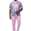 Pink Multicolor Men's Linen Outfit Set Pants and Shirt LUX-660 Prestige