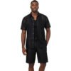 Prestige Black Lace Design Men Summer Short Sets Button Down Shirt # LSS-500