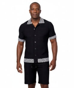 Prestige Black Shirt & Short Luxury Knit Set Greek Key # CKJ-6125