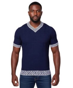 Prestige Blue V-Neck T-Shirts Greek Key Style # CMK-6032