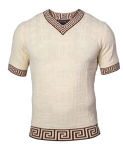 Prestige Cream V-Neck T-Shirts Greek Key Style # CMK-6032