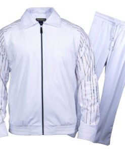 Prestige White Crystal Greek Key Sleeve Velvet Jogger Set JGS-555