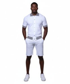 Prestige White Shirt & Short Luxury Knit Set Greek Key # CKJ-6125