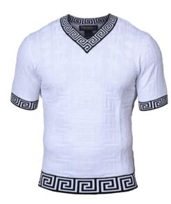 Prestige White V-Neck T-Shirts Greek Key Style # CMK-6032
