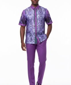 Purple Men's Linen Outfit Set Pants and Shirt LUX-660 Prestige