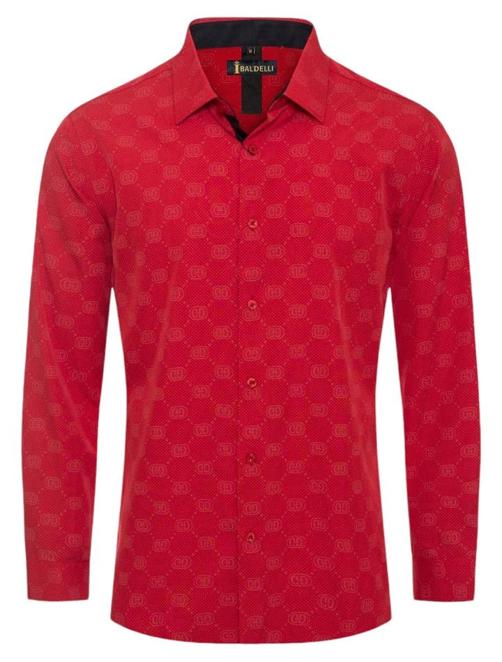 Red Men's Shirt Luxury Brand Long Sleeve Button Down Regular-Fit Baldelli Style No: CHLS-2062