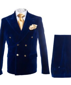 Rossi Man Blue Slim-Fit Double Breasted Velvet Gold Button Suit RM-1576