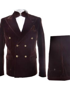 Rossi Man Brown Slim-Fit Double Breasted Velvet Gold Button Suit RM-1572
