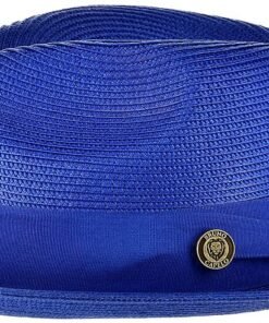 Royal Blue Bruno Capelo Men's Natural Straw Fedora Hat - Francesco Collection