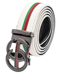 White Men's Printed Design Belt Genuine Leather Red Green Strips CHB-150