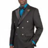 Men's Black Double-Breasted Satin Peak Lapel Tuxedo Jacket